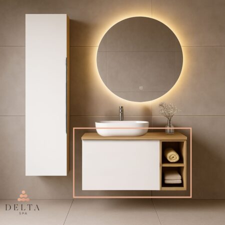 Viseča omarica za pultni umivalnik Delta SPA ELEA 110 bela mat/hrast staran - 1 predal