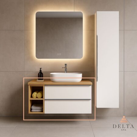 Viseča omarica za pultni umivalnik Delta SPA ELEA 110 bela mat/hrast staran - 2 predala