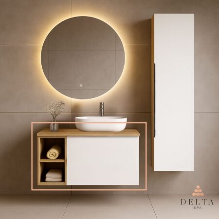 Viseča omarica za pultni umivalnik Delta SPA ELEA 90 bela mat/hrast staran