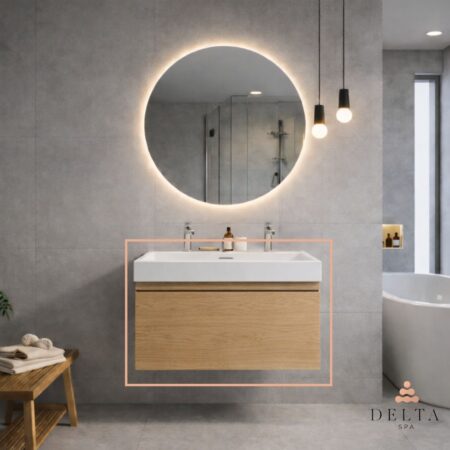 Viseča omarica z umivalnikom Delta SPA AXIS 100 hrast premium - dvojna armatura
