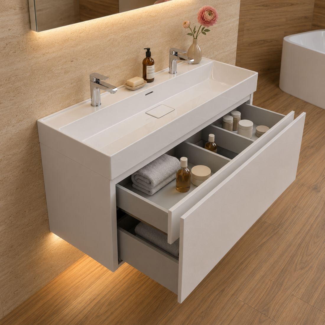 Viseča omarica z umivalnikom Delta SPA AXIS 100 bela - dvojna armatura - slika 2