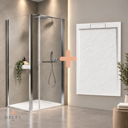 Set: Krom tuš kabina Delta SPA SUPREME + tuš kad STONE 100x80 cm s sifonom