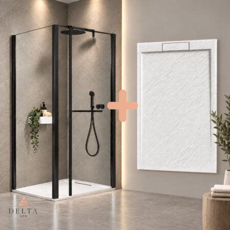 Set: Črna tuš kabina Delta SPA SUPREME + tuš kad STONE 120x80 cm s sifonom